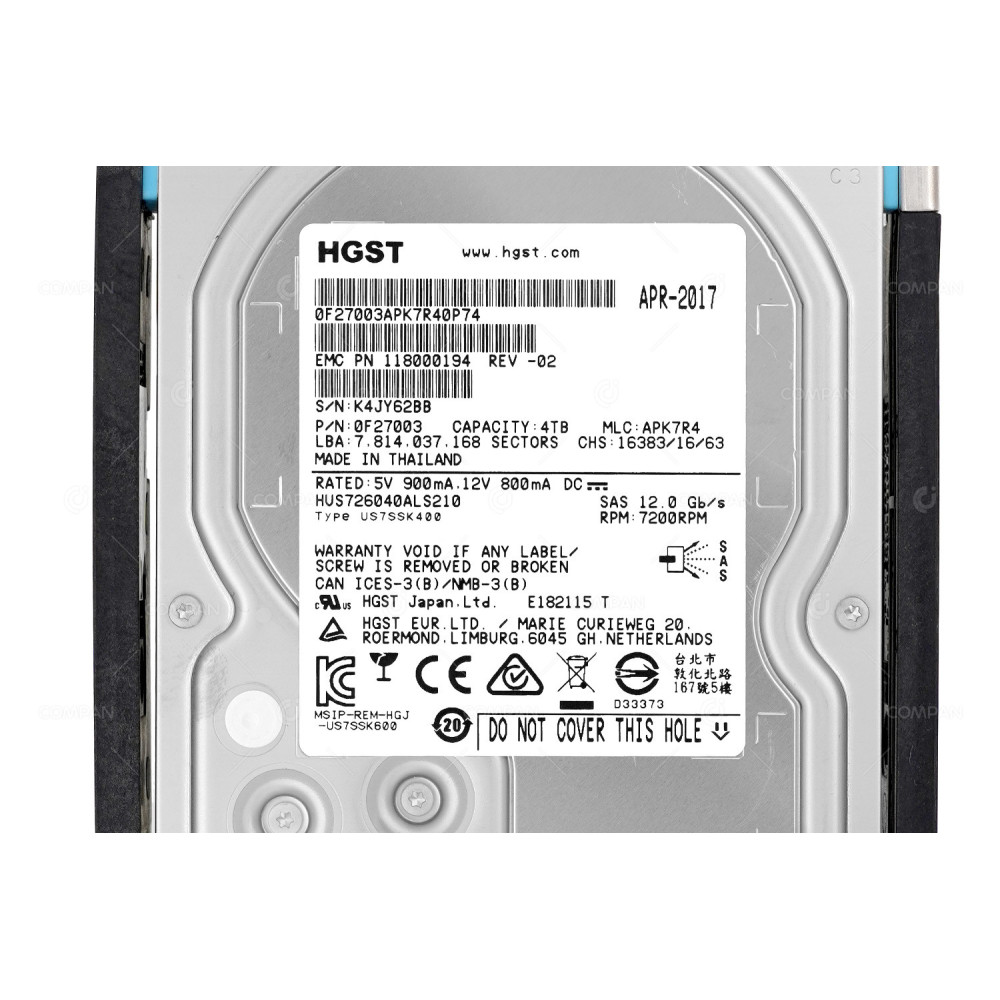 005051833 EMC HDD 4TB 7.2K SAS 12G 3.5" LFF FOR EMC DATADOMAIN